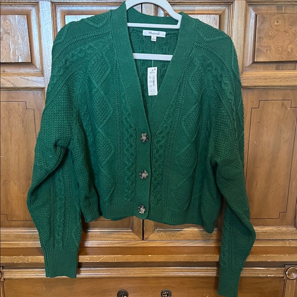 Madewell Forest Green Cable Knit Cardigan